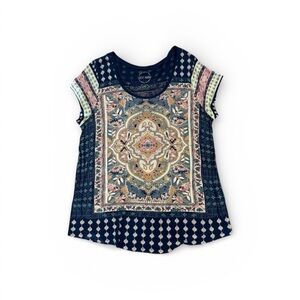 Lucky Brand Multicolor Patterned Short Sleeved Tee Size 1X